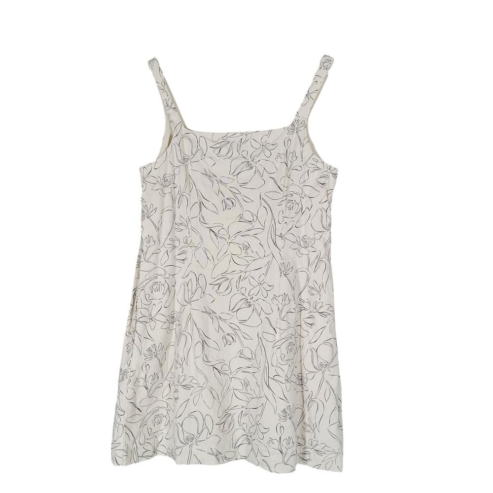 A New Day Floral Linen Blend‎ Shift Dress Sz Medium Cream Black Sleeveless